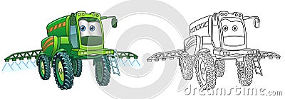 Coloring page with crop irrigation machine Vector Illustration